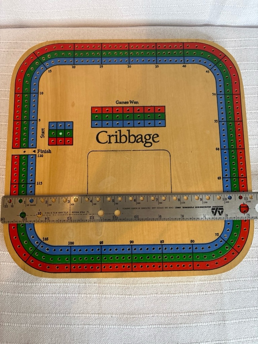Vintage Cribbage Wooden Game Board Square 3-Track 120 Hole